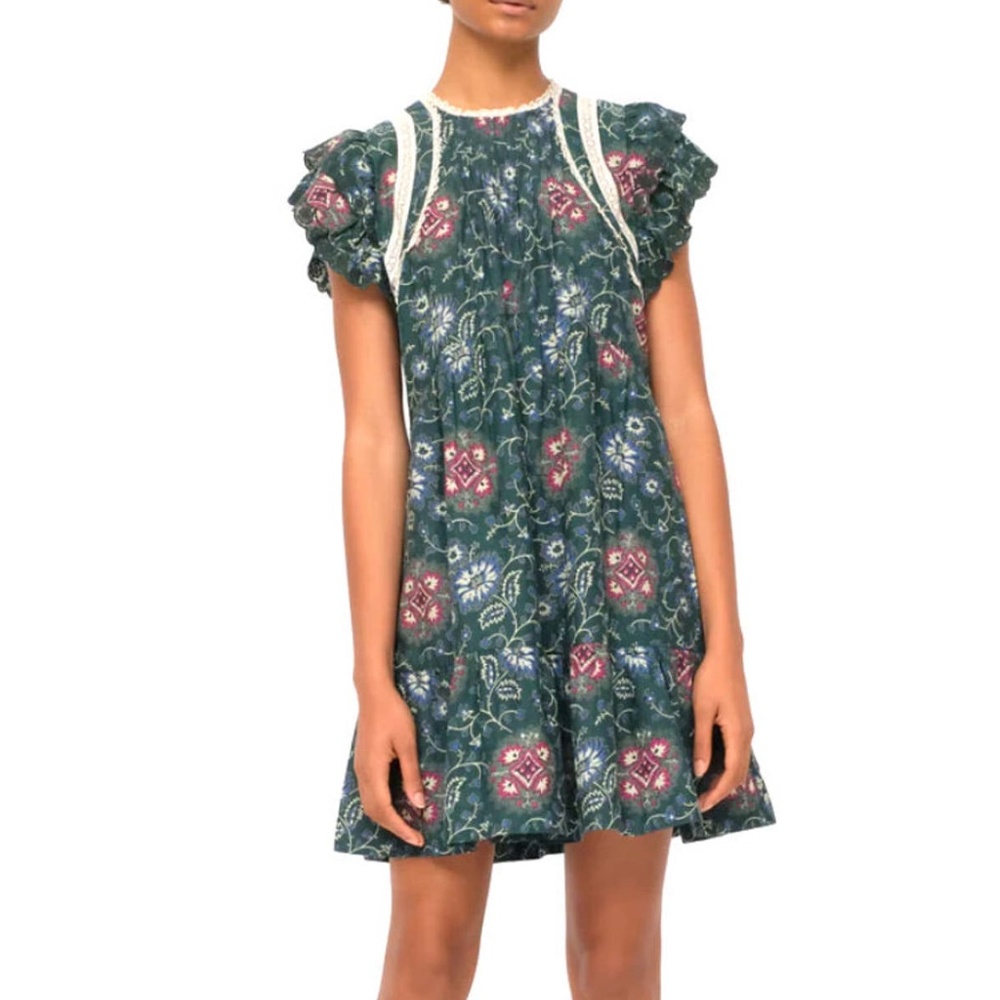 Sea NY Robina floral print flutter dress green NWT